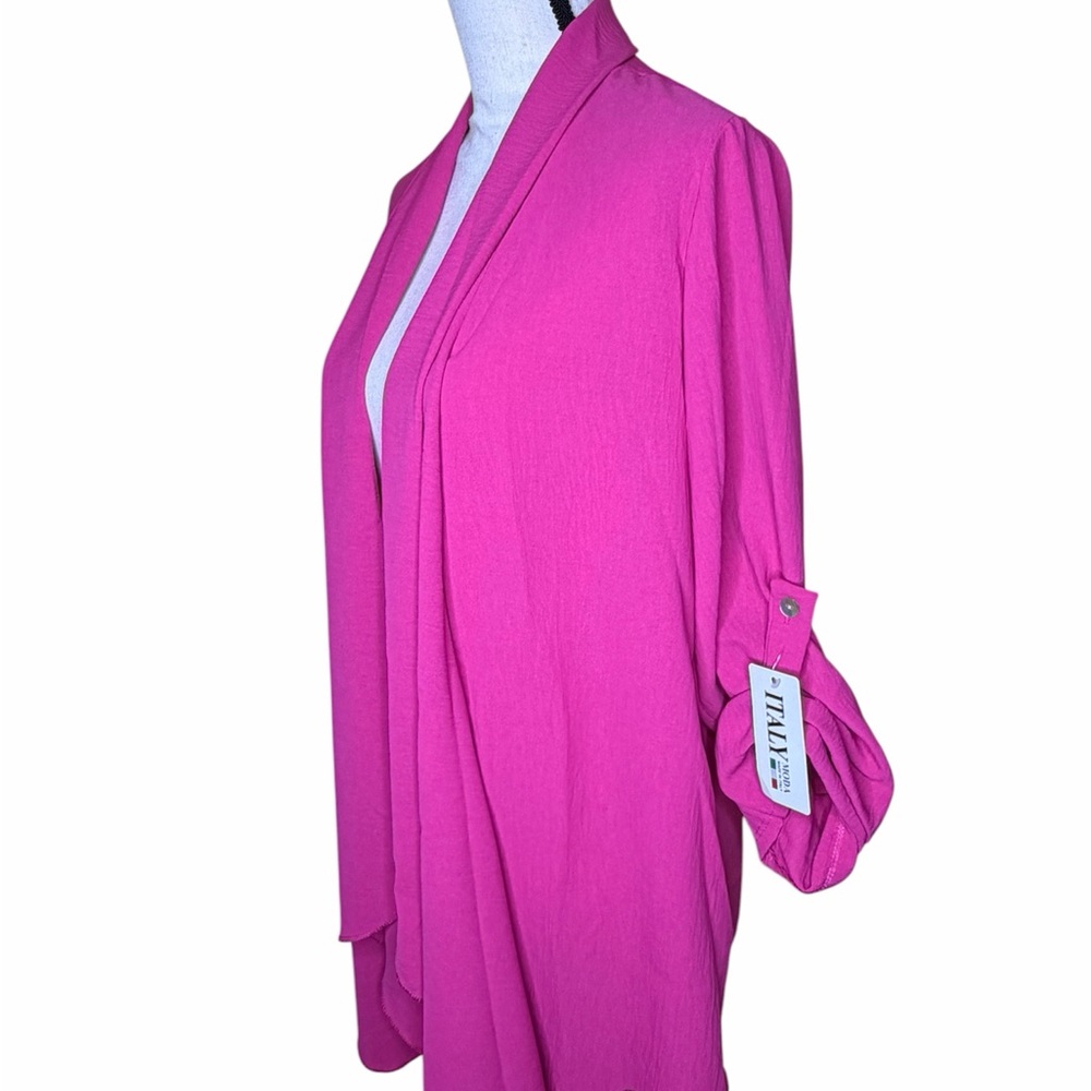 Moda Open-Front Hot Pink Draped Cardigan - Picture 2 of 4